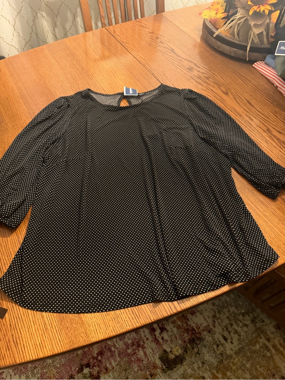 Adrianna Papell Black Polka Dot Puff-Sleeve Women's Top